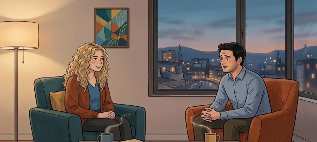 Psicóloga en una primera sesión de terapia en su consulta de Bilbao